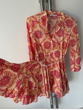Zara Cream Wrap Dress with Pink & Orange Floral Medallions